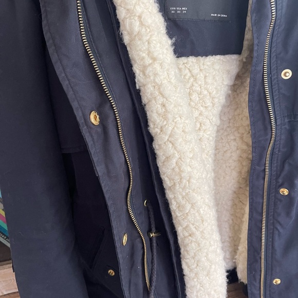 Zara navy drawstring coat with shearling lined removal vest - Picture 9 of 14